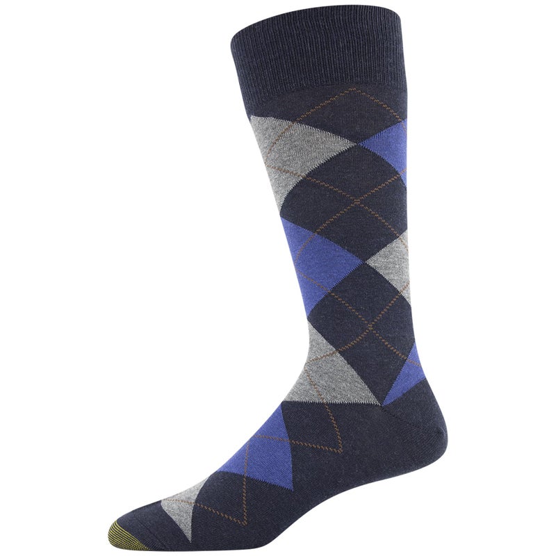 GOLDTOE Men's Carlyle Argyle Crew Dress Socks, 3-Pairs, Navy/Grey, Large - Image 3